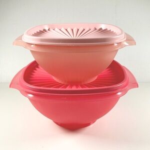 Two Tupperware Servalier Bowls in Shades of Pink 838 and 840
